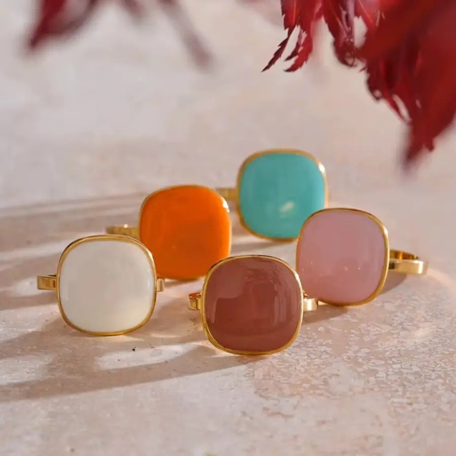 18K Gold Plated Enamel Adjustable Ring