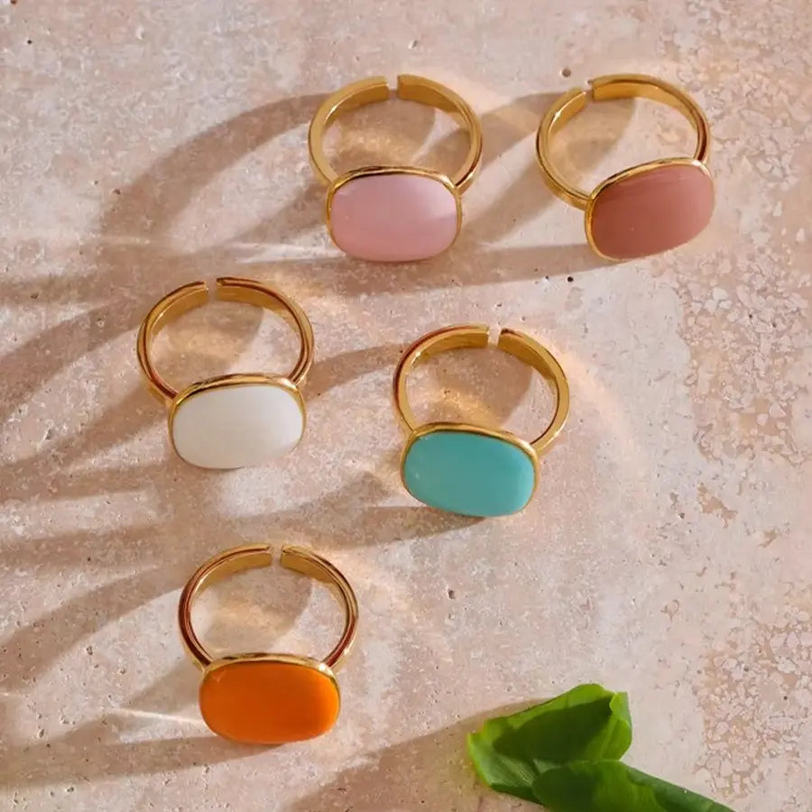 18K Gold Plated Enamel Adjustable Ring