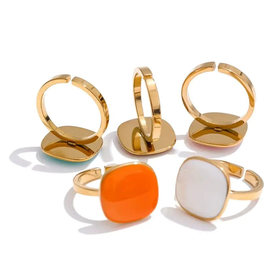 18K Gold Plated Enamel Adjustable Ring
