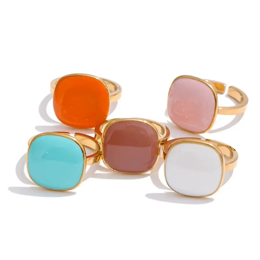 18K Gold Plated Enamel Adjustable Ring