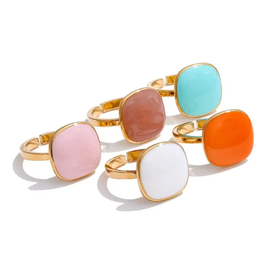 18K Gold Plated Enamel Adjustable Ring