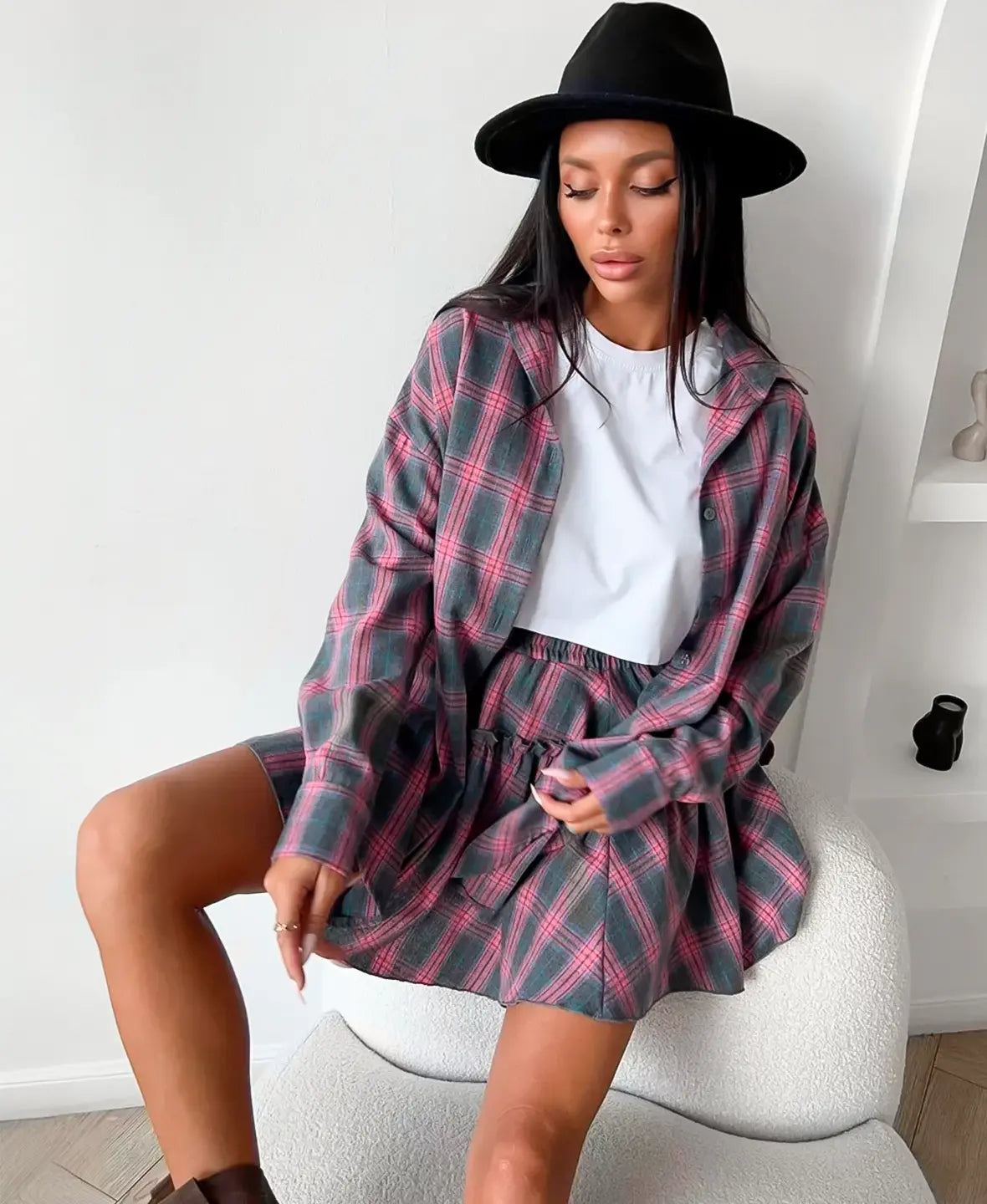 Trendy Plaid 2 Piece Set