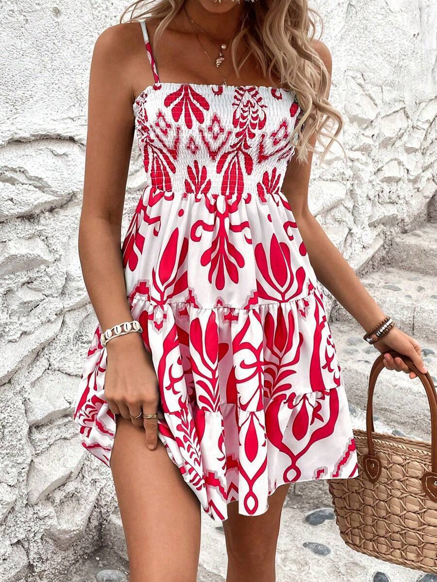 Lilou Plant Print Gathered Cami Dress