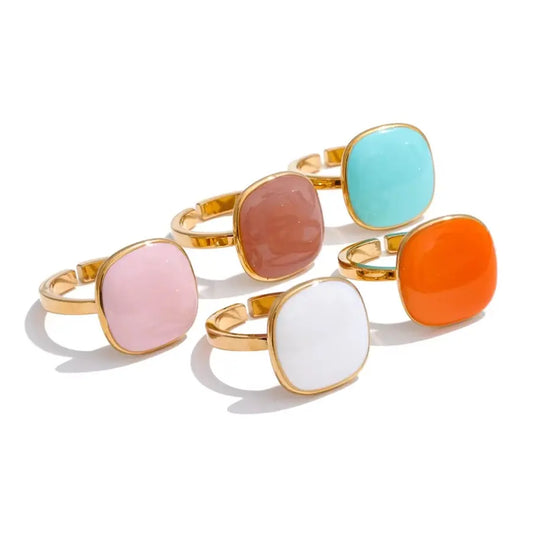 18K Gold Plated Enamel Adjustable Ring