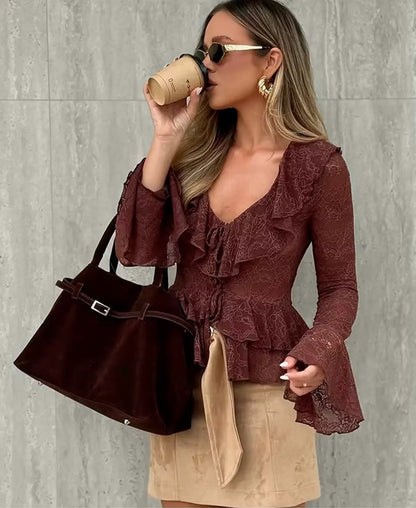 Bohemian Lace Up Blouse