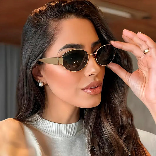 Classy Golden Oval Sunglasses UV400