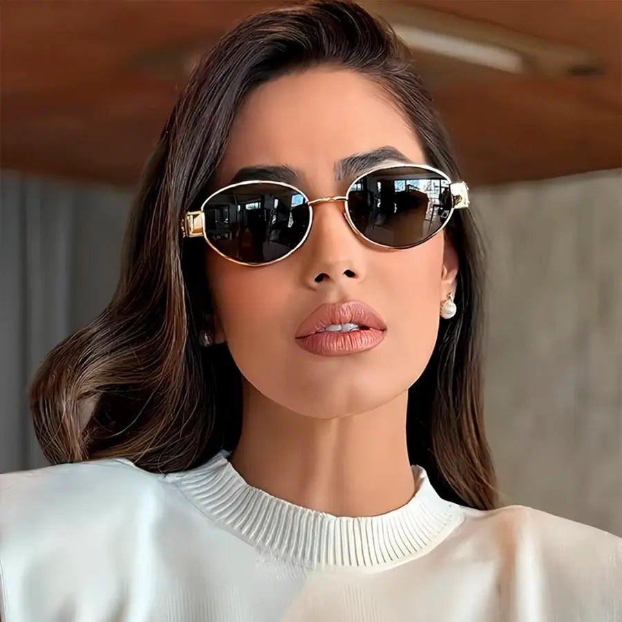 Classy Golden Oval Sunglasses UV400